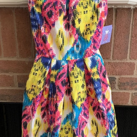 Joe Ella Geometric Yellow Pink Blue Dress 12 - Picture 2 of 6